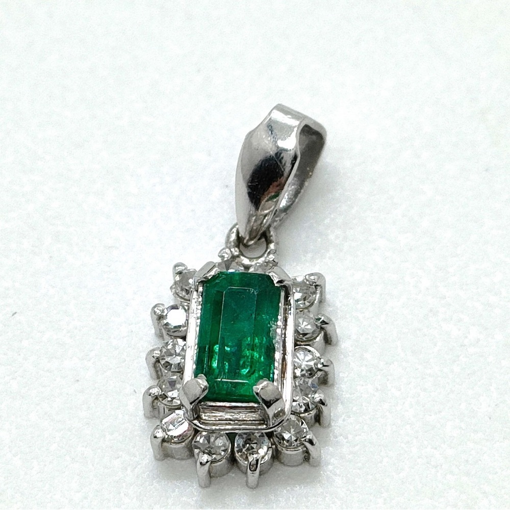 Platinum Emerald Center Pendant with Genuine Diamonds